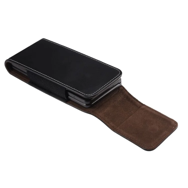 Sac de ceinture vertical Flip PU Leather pour téléphone portable, taille L: 170*78*25mm - Noir