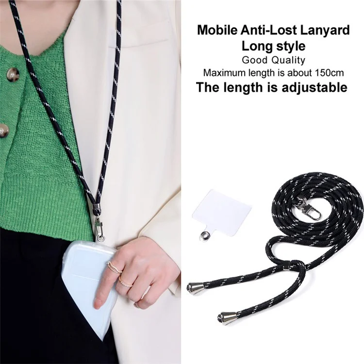 IMAK Sangle de téléphone portable universelle de 150 cm style long avec patch transparent, style long - Noir 
