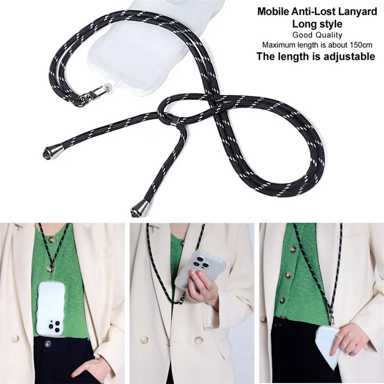 IMAK Sangle de téléphone portable universelle de 150 cm style long avec patch transparent, style long - Noir 