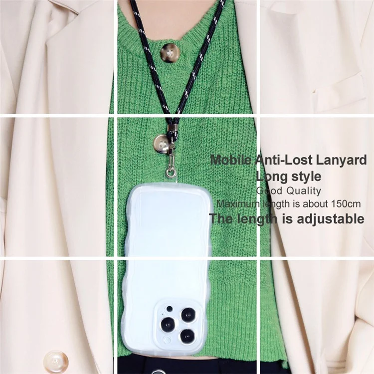 IMAK Sangle de téléphone portable universelle de 150 cm style long avec patch transparent, style long - Noir 