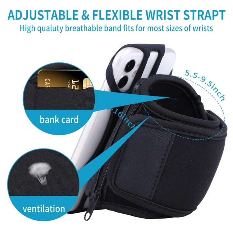 Detachable 4-Claw Silicone Strap 4.5-7inch Phone Holder Fitness Cycling Running Armband Zipper Bag