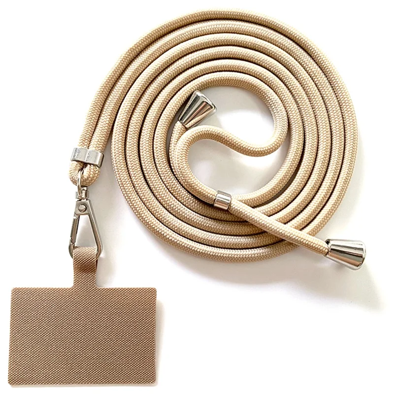 Regulowany Nylonowy Pasek na Telefon na Szyję lub Przez Ramię, Antyzłotowienny, z Kotwą z Wypalonego Płótna - Khaki + Znak Khaki