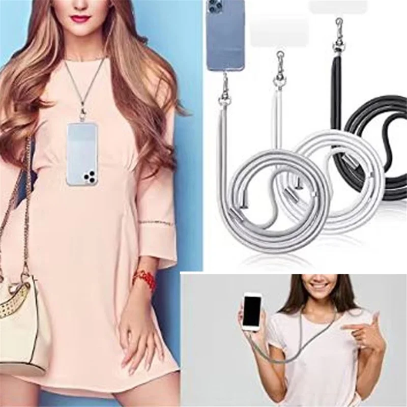 Regulowany Nylonowy Pasek na Telefon na Szyję lub Przez Ramię, Antyzłotowienny, z Kotwą z Wypalonego Płótna - Khaki + Znak Khaki