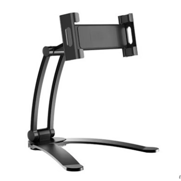 2-in-1 Desktop Aluminum Alloy Tablet Stand 360-degree Rotating Wall Mount Phone Holder for 4-12.9 inch Devices - Black