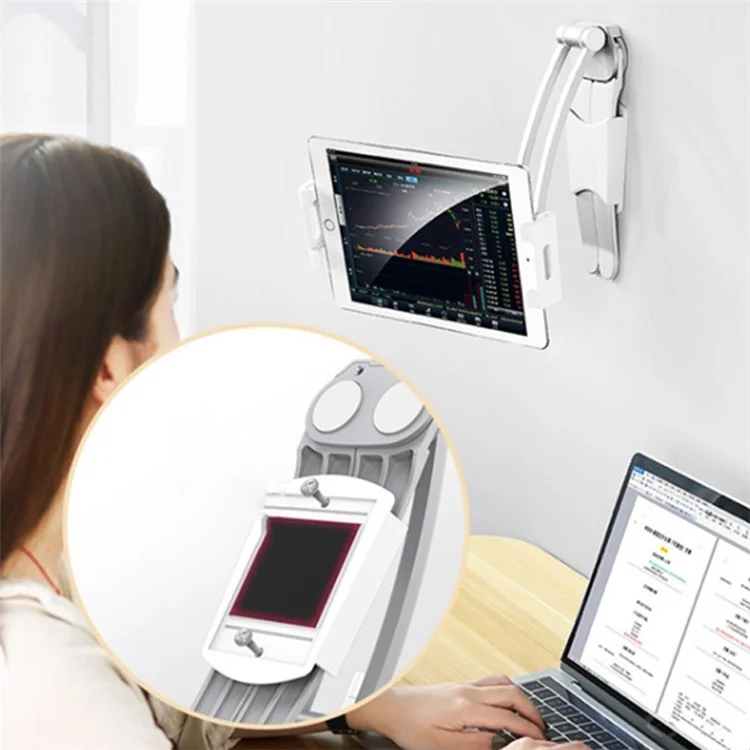 2-in-1 Desktop Aluminum Alloy Tablet Stand 360-degree Rotating Wall Mount Phone Holder for 4-12.9 inch Devices - Black