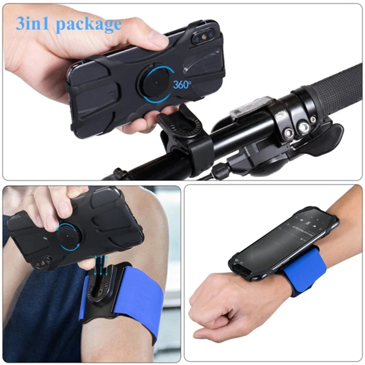 Detachable Silicone Strap 4.5-6.5 inch Phone Holder Cycling Running Wristband Armband Phone Mount - Black