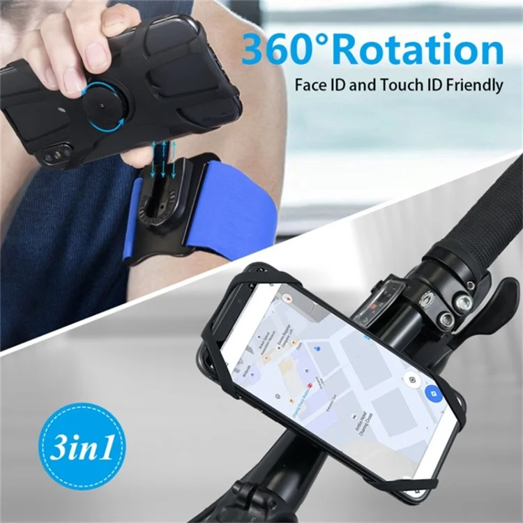 Detachable Silicone Strap 4.5-6.5 inch Phone Holder Cycling Running Wristband Armband Phone Mount - Black