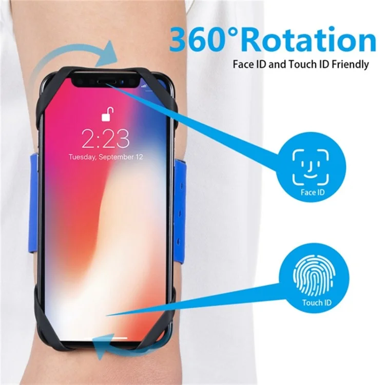 Detachable Silicone Strap 4.5-6.5 inch Phone Holder Cycling Running Wristband Armband Phone Mount - Black