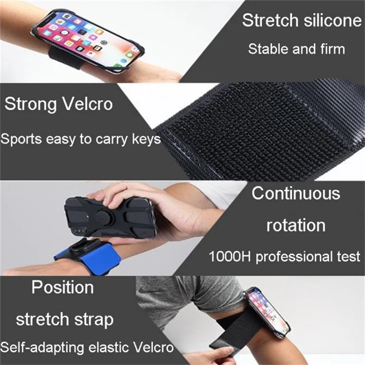 Detachable Silicone Strap 4.5-6.5 inch Phone Holder Cycling Running Wristband Armband Phone Mount - Black
