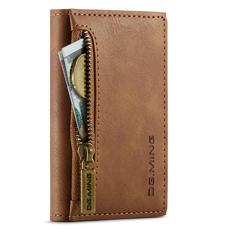 DG.MING M5 Series RFID Blocking Wallet with Zippered Pouch Multi-Layer Card Holder Coin Purse Bag - Brown