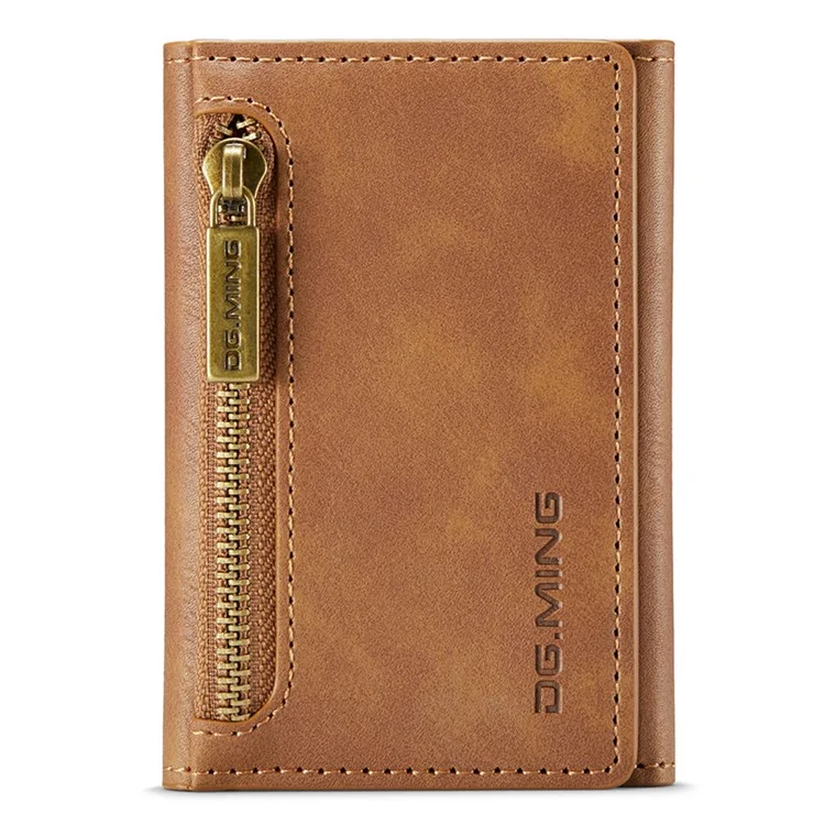 DG.MING M5 Series RFID Blocking Wallet with Zippered Pouch Multi-Layer Card Holder Coin Purse Bag - Brown