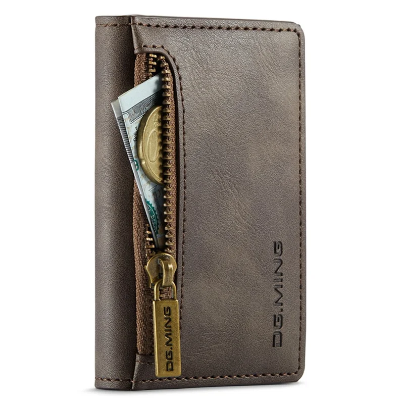 DG.MING M5 Series RFID Blocking Wallet with Zippered Pouch Multi-Layer Card Holder Coin Purse Bag - Coffee
