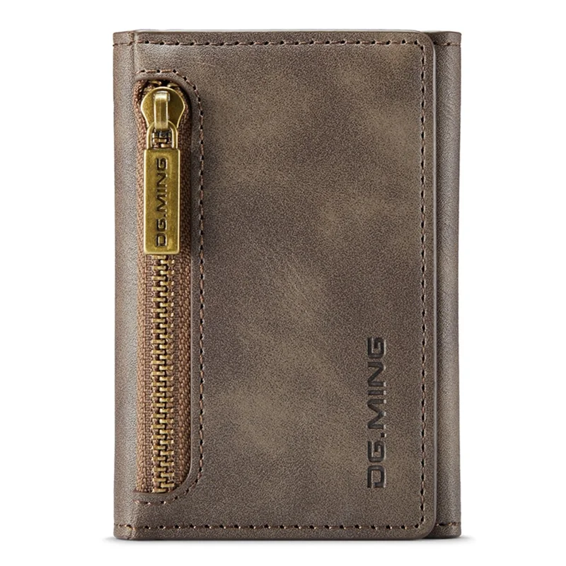 DG.MING M5 Series RFID Blocking Wallet with Zippered Pouch Multi-Layer Card Holder Coin Purse Bag - Coffee
