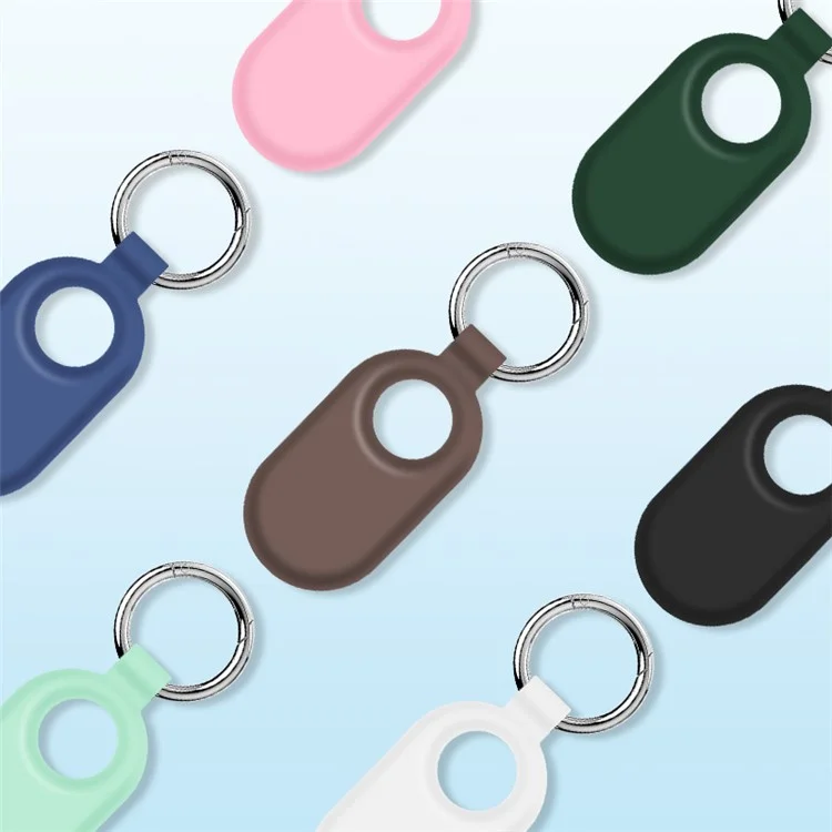 For Samsung Galaxy SmartTag 2 Holder Case Scratch Resistant Silicone Protective Cover with Carabiner - Dark Blue