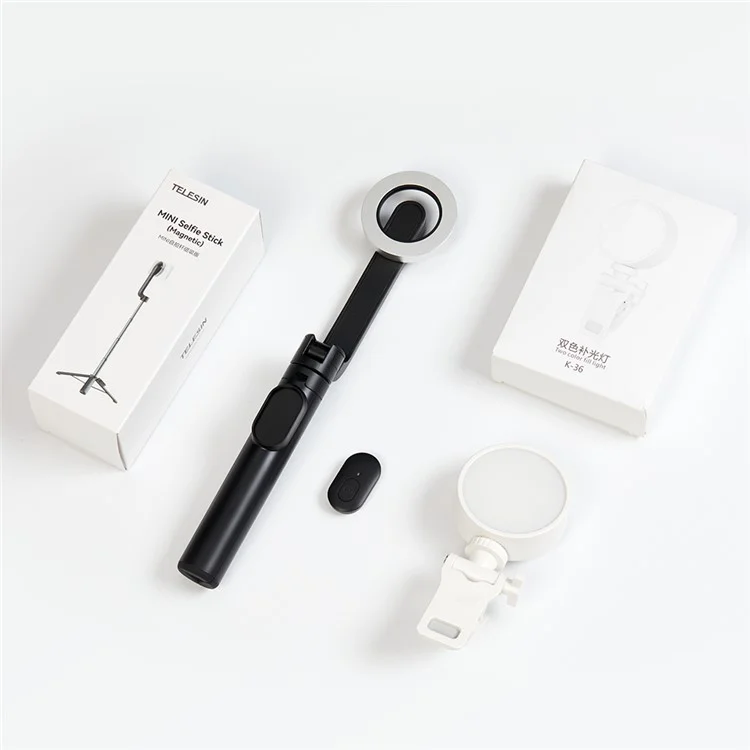 TELESIN Magnetic Phone Selfie Stick Tripod + K-36 Fill Light Mobile Phone Vlogging Audio Set