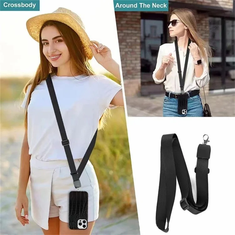 Телефон Crossbody Lanyard Universal Регулируемые Ремни Для Шеи с Телефонными Прокладками Для Идентификатора Ключей Для Телефона. - Черный