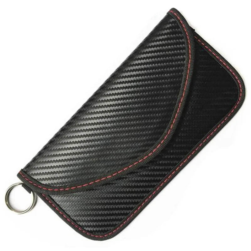 ZD-0422-01 Carbon Fiber RFID Blocking Bag for Cell Phone Anti-Radiation Signal Shielding Pouch with Key Ring