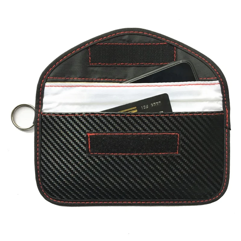 ZD-0422-01 Carbon Fiber RFID Blocking Bag for Cell Phone Anti-Radiation Signal Shielding Pouch with Key Ring