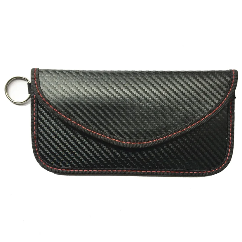 ZD-0422-01 Carbon Fiber RFID Blocking Bag for Cell Phone Anti-Radiation Signal Shielding Pouch with Key Ring