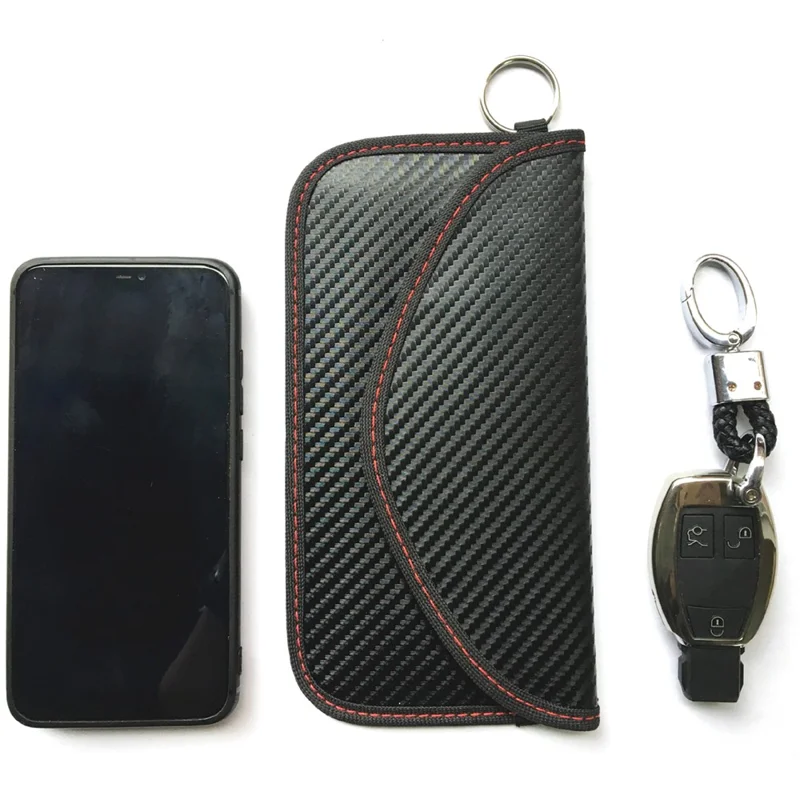 ZD-0422-01 Carbon Fiber RFID Blocking Bag for Cell Phone Anti-Radiation Signal Shielding Pouch with Key Ring