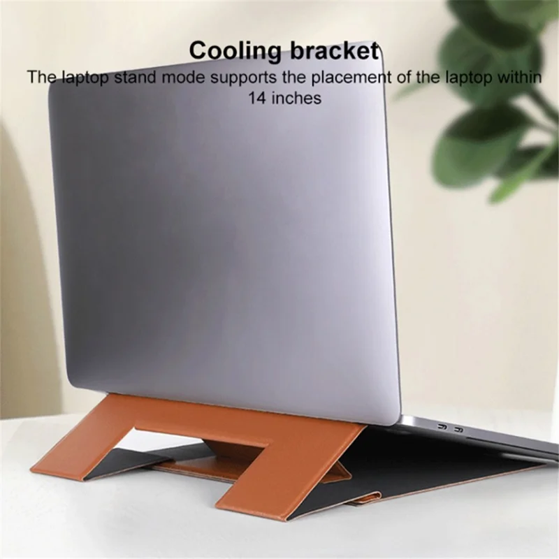 Portable Stand for 14-inch Laptop Magnetic PU Leather Notebook Foldable Holder Mount - Black