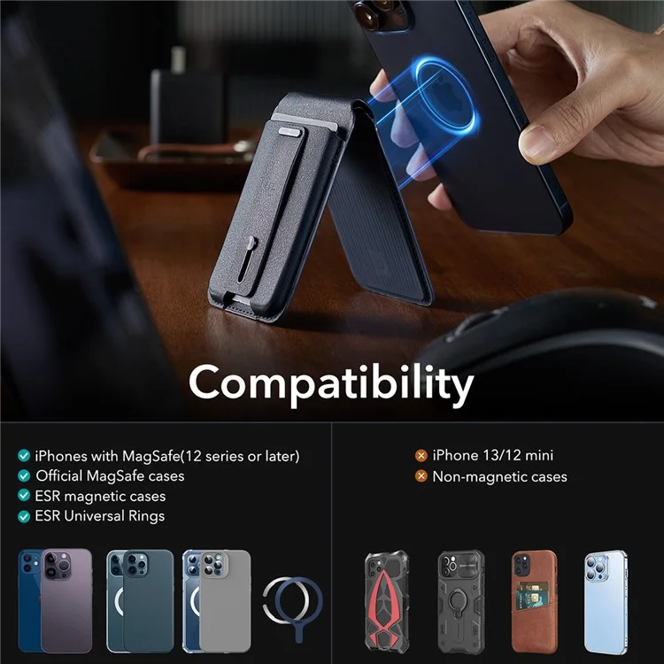 ESR 2K609 Magnetic Card Holder Wallet Stand Grip Finger Loop Compatible with Apple Find My - Dark Blue