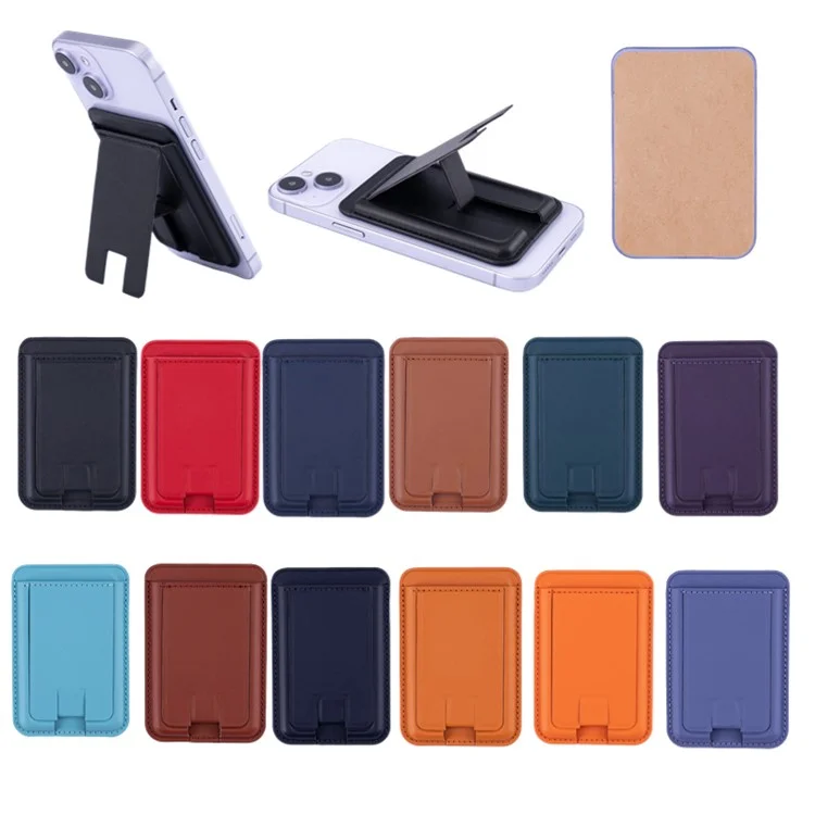 MRC048 Card Holder for Back of Phone Stick-on ID Credit Adhesive Leather Pouch Kickstand Card Sleeve Pocket - Black
