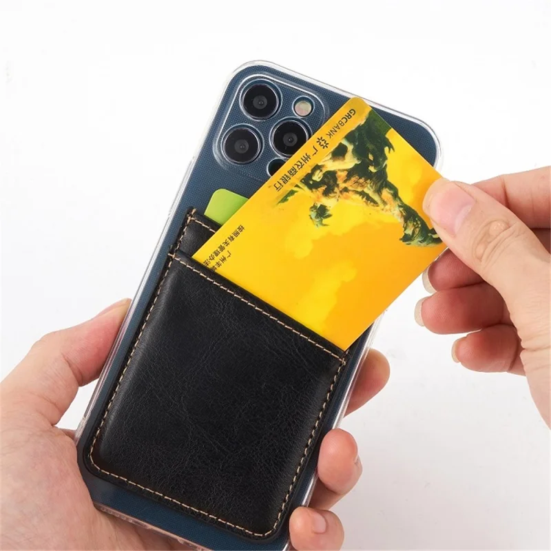 MRC010 Adhesive Phone Back Card Holder Diagonal PU Leather Double Cards Case - Gelb
