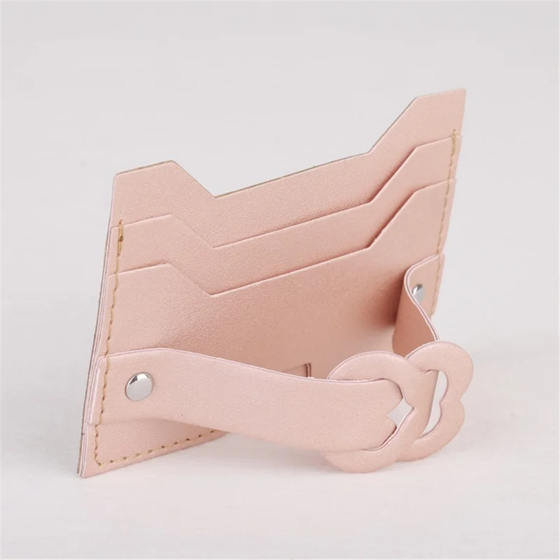 MRC04 Stick-On Phone Card Holder Leather Card Pouch with Heart Kickstand - Pink