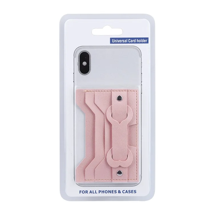 MRC04 Stick-On Phone Card Holder Leather Card Pouch with Heart Kickstand - Pink