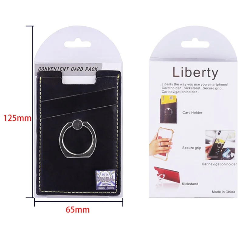 MRC03 Ring Kickstand 3 Cards Case Adhesive Phone Card Holder Support Magnetic Car Mount - Red