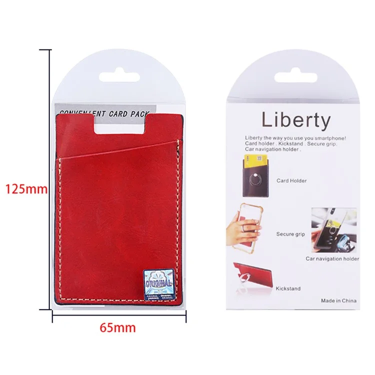 MRC02 PU Leather Sticky Single Card Holder Magnetic Car Mount Phone Card Case - Red