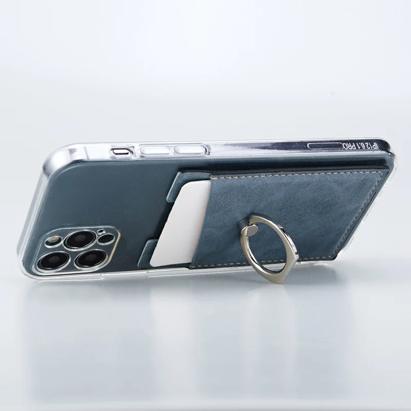 MRC01 PU Leather Phone Card Holder Ring Kickstand Card Case Support Magnetic Car Mount - Blue