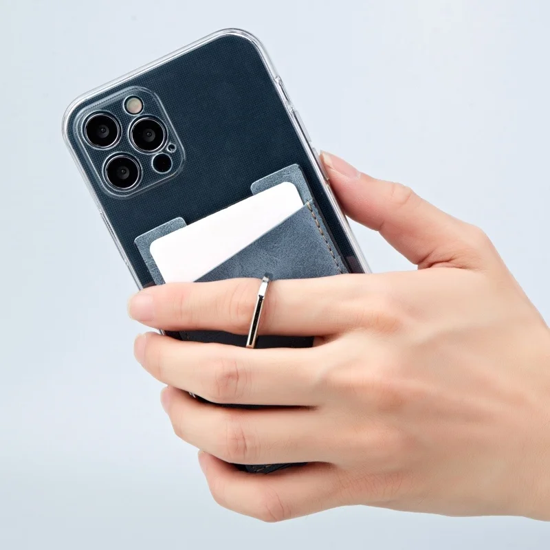 MRC01 PU Leather Phone Card Holder Ring Kickstand Card Case Support Magnetic Car Mount - Light Brown