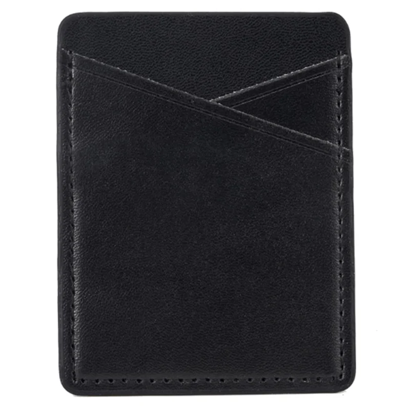 MRC011 Nappa Pattern Cell Phone Card Holder Adhesive Double Pocket Phone Wallet Sleeve - Black