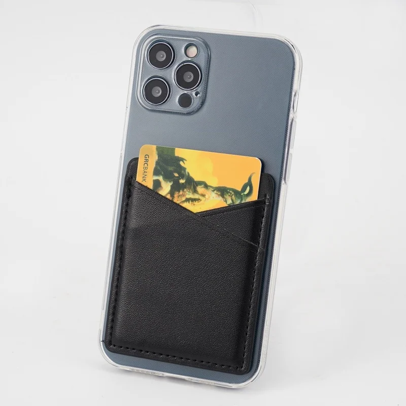 MRC011 Nappa Pattern Cell Phone Card Holder Adhesive Double Pocket Phone Wallet Sleeve - Black