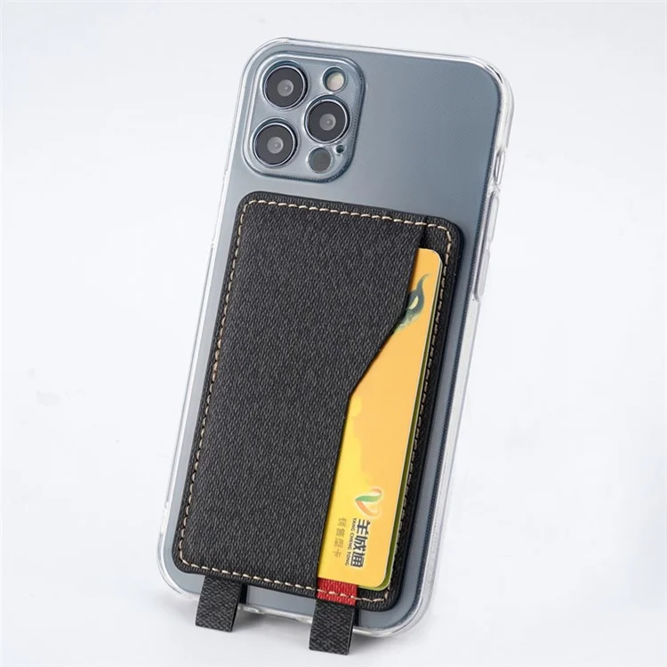 MRC037 PU Leather Phone Card Holder ID Credit Card Pocket Stick On Wallet with Dual-Loop Design - Beige