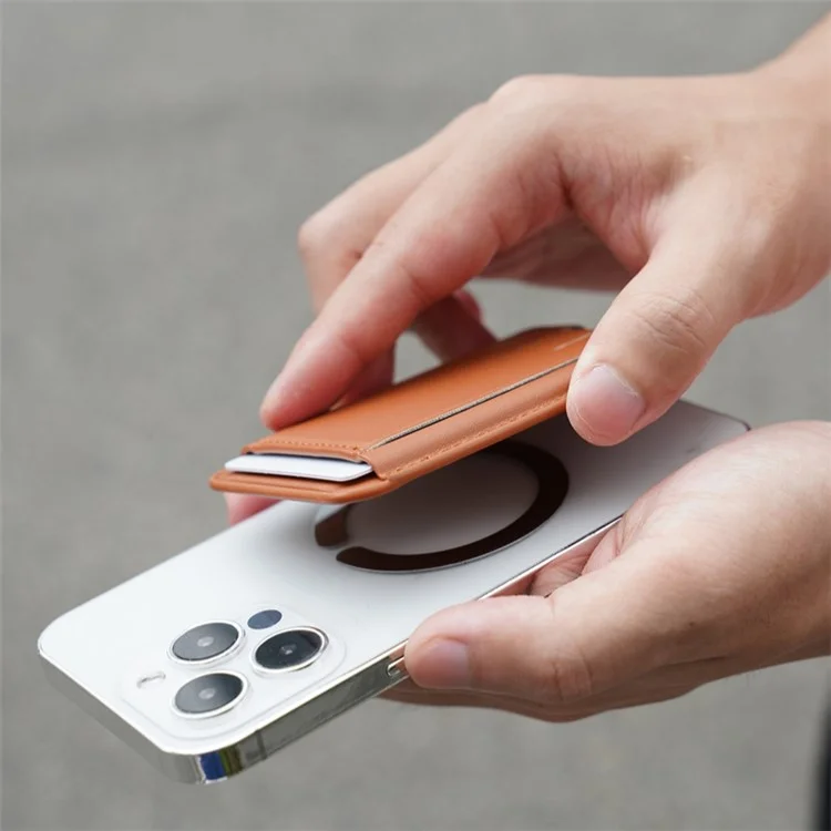 Porte-carte magnétique MRC048 compatible avec Magsafe Poche détachable avec support - Marron