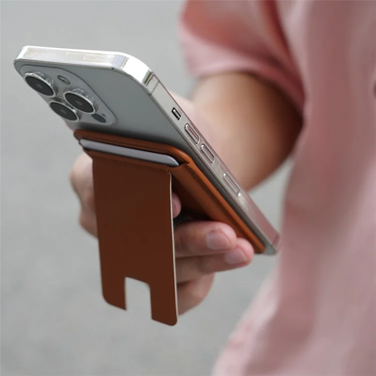 Porte-carte magnétique MRC048 compatible avec Magsafe Poche détachable avec support - Marron