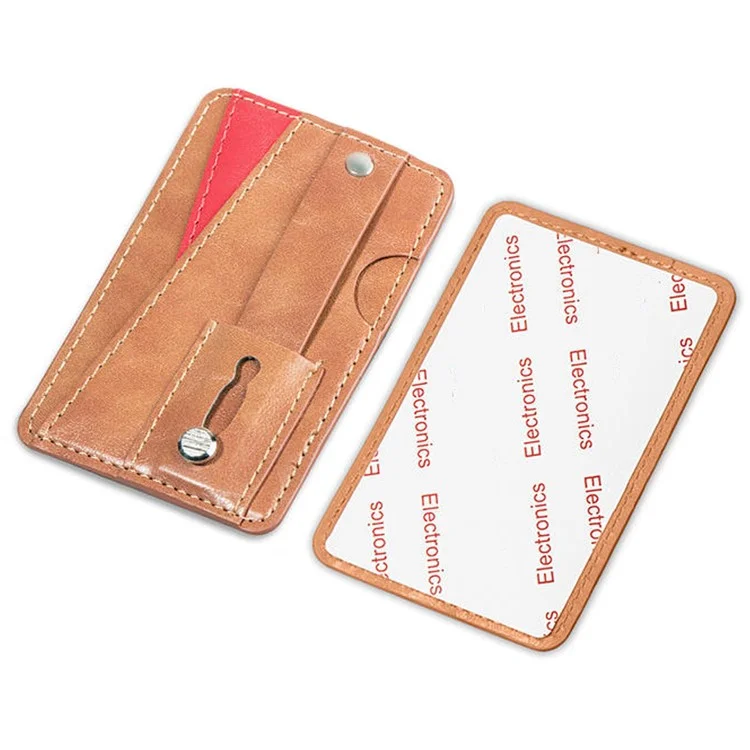 MRC-C1 Adhesive Phone Pocket Push Pull Cell Phone Stick-on Card Holder Sleeve - Braun