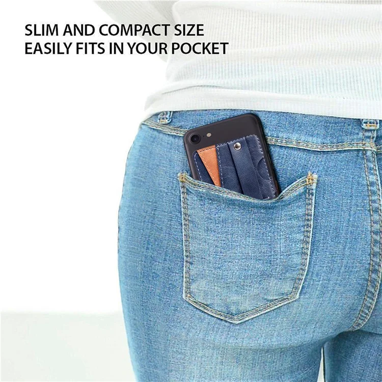 MRC-C1 Adhesive Phone Pocket Push Pull Cell Phone Stick-on Card Holder Sleeve - Braun