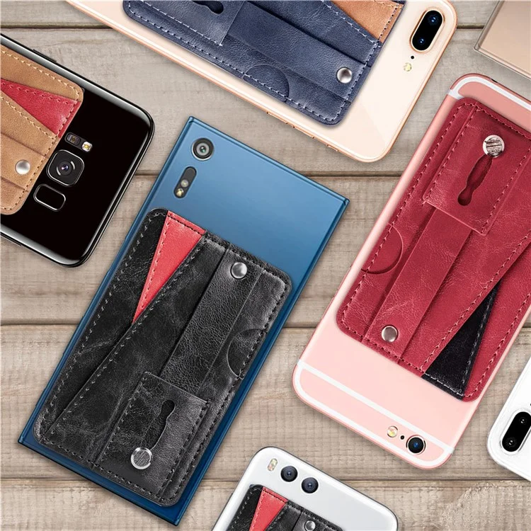 MRC-C1 Adhesive Phone Pocket Push Pull Cell Phone Stick-on Card Holder Sleeve - Braun