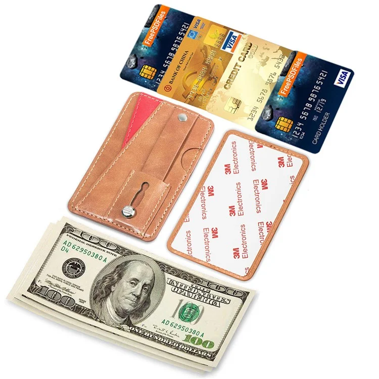 MRC-C1 Adhesive Phone Pocket Push Pull Cell Phone Stick-on Card Holder Sleeve - Braun