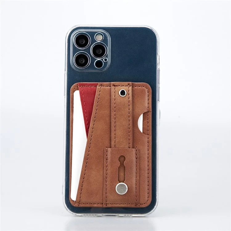 MRC-C1 Adhesive Phone Pocket Push Pull Cell Phone Stick-on Card Holder Sleeve - Braun
