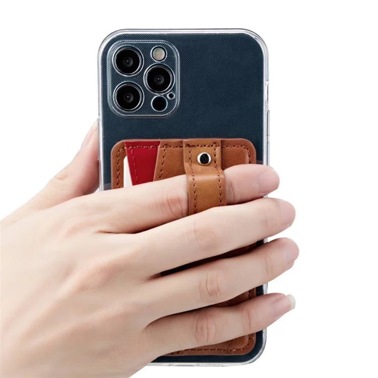 MRC-C1 Adhesive Phone Pocket Push Pull Cell Phone Stick-on Card Holder Sleeve - Braun