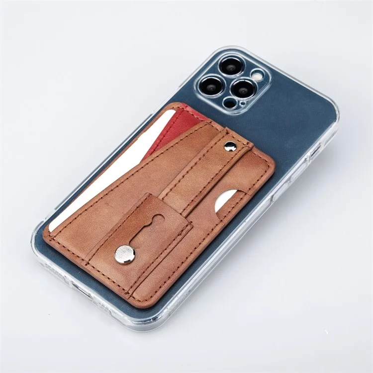 MRC-C1 Adhesive Phone Pocket Push Pull Cell Phone Stick-on Card Holder Sleeve - Braun