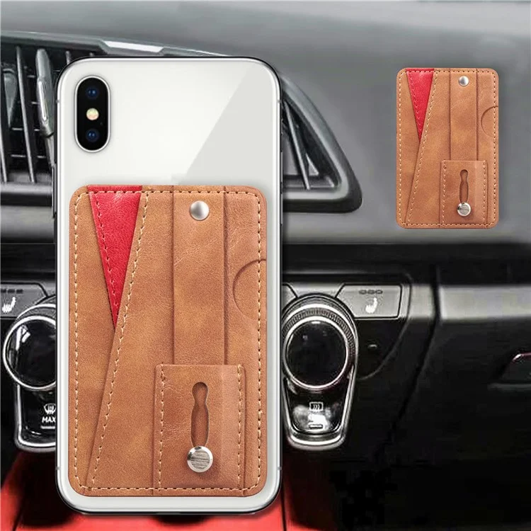 MRC-C1 Adhesive Phone Pocket Push Pull Cell Phone Stick-on Card Holder Sleeve - Braun