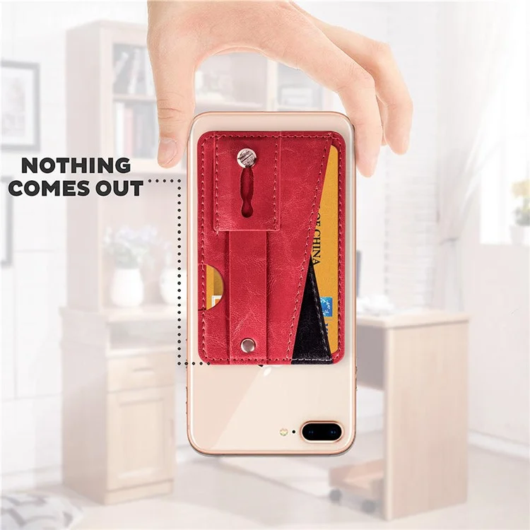 MRC-C1 Adhesive Phone Pocket Push Pull Cell Phone Stick-on Card Holder Sleeve - Braun