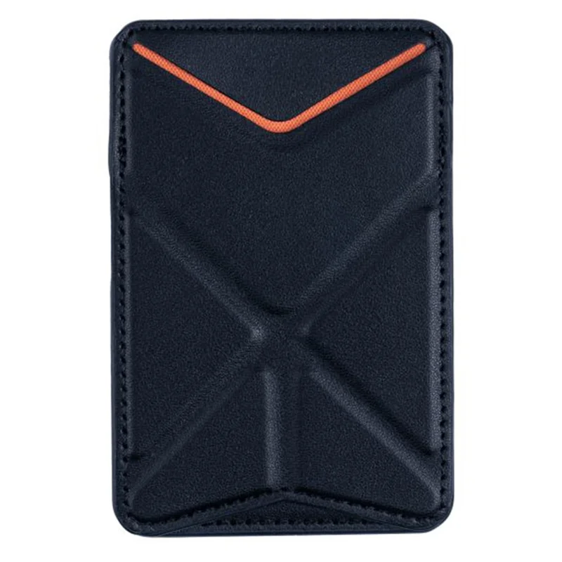 MRC051 Phone Card Holder with Origami Kickstand Adhesive Phone Wallet Pouch Sleeve Stick-on Leather Case - Black