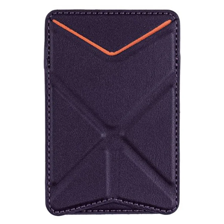 MRC051 Phone Card Holder with Origami Kickstand Adhesive Phone Wallet Pouch Sleeve Stick-on Leather Case - Dark Purple